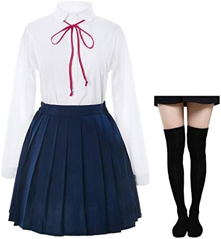 Japanese School Girls Sailer Dress Shirts Uniform Anime Cosplay Costumes with Socks Set(SSF12)