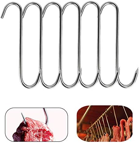YGbridge Meat Hooks S-Hooks Stainless Steel Poultry Hook Bacon Hams Meat Hanging Tools Butcher Hook Hanging Drying BBQ Grill Cooking Smoker Hook Tool (Pack of 6)