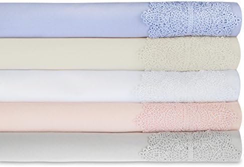 Luxurious Cotton Rich 600 Thread Count Bed Sheet Sets with French Lace Trim | Soft &amp; Wrinkle Free, Quick Dry, Breathable, Fade &amp; Stain Resistant, Deep Elastic Pockets. (Queen, White)