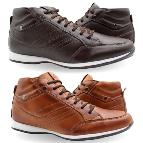Kit 2 Pares Sapatênis Masculino Couro Legítimo Elegance Cano Alto com Zíper Lateral