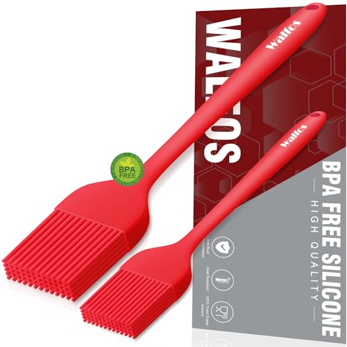 Walfos Silicone Basting Pastry Brush, Heat Resistant Pastry Brush Set, Strong Steel Core and One-Pieces Design, Perfect for BBQ Grill Baking Kitchen Cooking, BPA Free and Dishwasher safe, 2 Pcs (red)