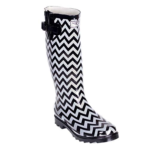 Rain Boots, Black/white Zig Zag Design