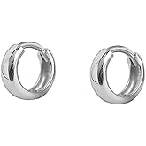 Thick Chunky Cuff Huggie Small Hoop Earrings for Women Men Cartilage Fashion Dainty 14K Gold Plated 925 Sterling Silver Sleeper Hypoallergenic Minimalist Simple Wide Helix Sleeper Hoops Piercing Jewelry Gifts Bff Xmas