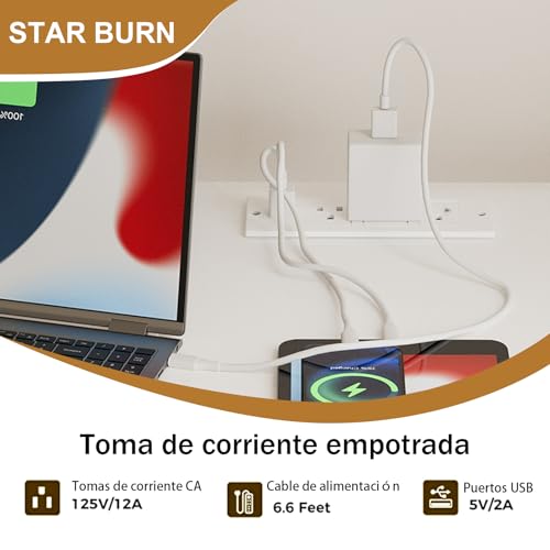 STAR BURN 66" Grande Escritorio en L de con Toma de Corriente,Escritorio Reversible para Computadora con Cajón para Archivos y 2 Soportes para Monitor,Escritorio para Oficina con Estantes Blanco