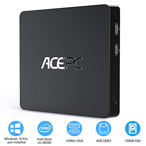 ACEPC T11 Mini PC Intel Atom Z8350 Windows 10 Pro (64-bit) Fanless Mini Desktop Computer, 4GB DDR + 32GB eMMC/Internal 128GB 2.5-Inch SATA SSD, Support for 4K HD, 2.4/5G WiFi, Gigabit Ethernet