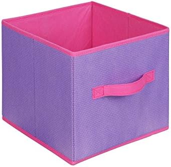 Bintopia 3 Piece Collapsible Storage Cube, Purple/Pink Trim