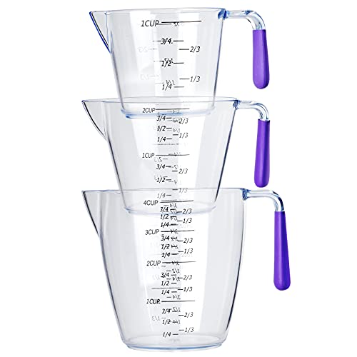 Measuring Cups Set, 3Piece Clear Plastic Measuring Cups with OZ & Cup