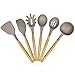 Silicone Kitchen Utensil Set: 6 Piece Cooking Utensils with Natural Bamboo Wooden Handles