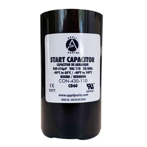 Appli Parts Motor Start Capacitor 430-516 Mfd (microfarads) uF 110-125 VAC Universal fit for Electric Motor Applications 1-3/4 in Wide 3-3/8 in Height CON-430-110