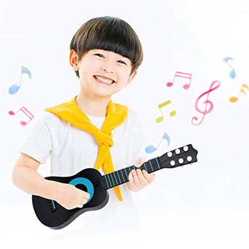 WEY&FLY Kids Toy Guitar 6 String, Baby Kids Cute Guitar Rhyme Developmental Musical Instrument Educational Toy for Toddlers (Black/Blue)