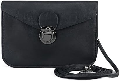 Cross Body Cute Vintage Shabby Ladies Woman Shoulder Bag Black Vegan Faux Leather Bag with Tuck lock Purse Handbag Adjustable Straps Clutch (Black)