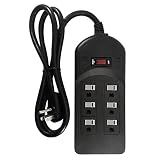 Uninex PS11FS Flat Plug 6-Outlet 750 Joules Surge Protector with Sliding Safety Covers, 14/3 AWG, EMI RFI Noise Filtering, UL Listed, 4-Foot