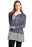 82 Days Women'S Rayon Long Sleeves Loose Fit Tunic With Stripe Contrast - Solid