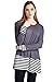 82 Days Women'S Rayon Long Sleeves Loose Fit Tunic With Stripe Contrast - Solid