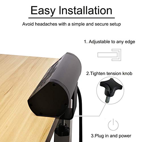 Desktop Clamp Power Socket with 2 USB Ports, Removable Mount Multi-Outlets with Switch, Desk Power Bar Station Connect 3 Plugs for Reading Home Office