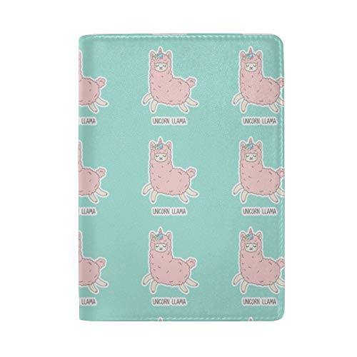Leather Passport Cover Set Pink Unicorn Llama Alpaca Men Women Protector Case/Travel Wallet/ID Credit Card Case/Ticket Holder