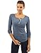PattyBoutik Women's Henley Buttons Ribbed Top (Heather Blue M)