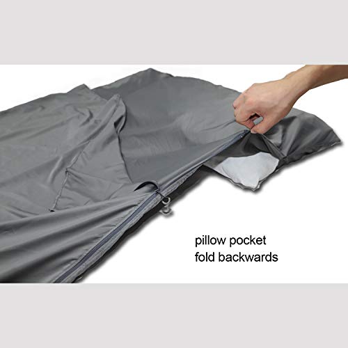 Browint Sleeping Bag Liner with All Around Two-Way Zipper, Travel Sheet with Pillow Pocket, 87"x41" Extra Wide Travel Sleep Sheet for Hotel, Lightweight, Super Soft Silky Fiber Camping Sheet, Multifun - Thumbnail 5