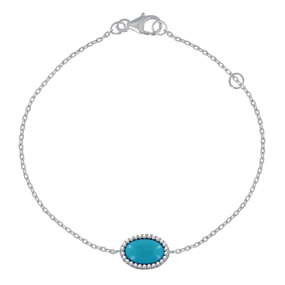 LES POULETTES BIJOUX - Silver Rhodium Bracelet Oval of Imitation Turquoise