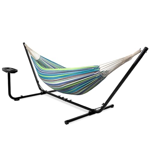 Vita5 Hammock with Stand - Adjustable Frame 290-330cm - Large 80% Cotton 20% Polyester Hammock for Garden, Patio, Balcony and Camping - Portable with Carry Bag