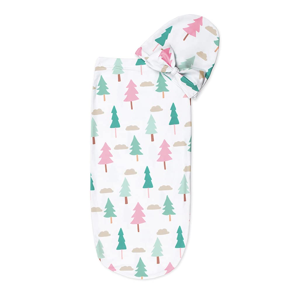 Itzy Ritzy Cocoon & Hat Swaddle Set – Swaddle for Newborns Includes Name Announcement Card & Jersey Knit Cocoon & Hat Set, Perfect for Newborn Photography – for 0 to 3 Months (On Cloud Pine)