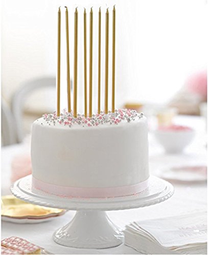 24 Count Party Long Thin Cake Candles Metallic Birthday Candles in Holders for Birthday Cakes Cupcake, Gold