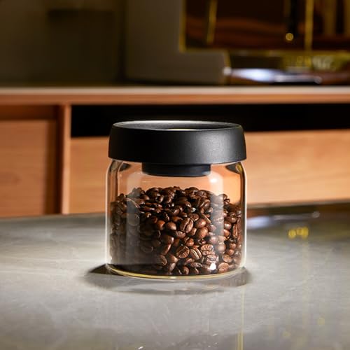 Coffee Bean Storage Container, Vacuum Glass Jar with Airtight Lid, Food Storage Containers - Perfect for Coffee Beans, Tea, Sugar, Candy, Spices, Rice (500ml/16.9 Ounces)