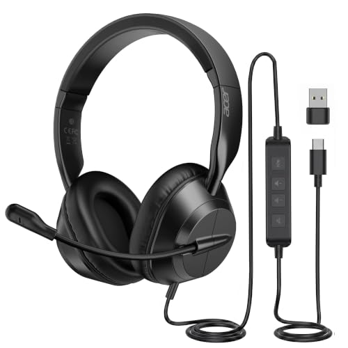 Acer Headset with Microphone for PC - ENC Noise Cancelling Headphones with Mic, Dual USB C Headset with Microphone & USB, 40mm Drivers Wired Headset with Mic for Work, Call Center Headset for Office