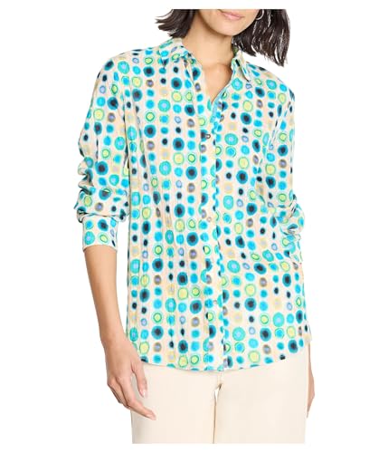 NIC+ZOE Womens Bright Spot Cotton Crinkle Shirt Aqua Multi LG (US 12-14) One Si…