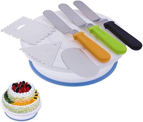 QEESTARS Cake Decorating Turntable, 10inch Rotating Cake Stand Decorating Kits Supplies with 3pcs Icing Smoother/Decorating Comb and 3pcs Icing Spatulas