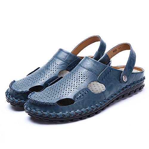 Leather Sandals for Men 2019 New Casual Lightweight Hiking Beach Water Shoes (US:8.5, Blue 2) - Thumbnail 6