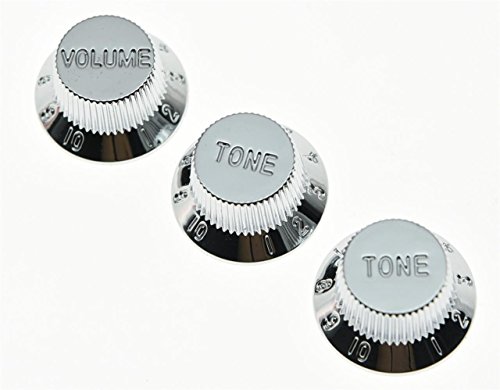 KAISH Set of 3 Chrome Plastic ST Strat Style Guitar Knob Volume Tone Knobs