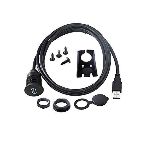 Tan QY USB 3.0 Male to USB 3.0 Female AUX Flush Mount Car Mount Extension Cable for Car Truck Boat Motorcycle Dashboard Panel -(3 Feet - 1 Meter)