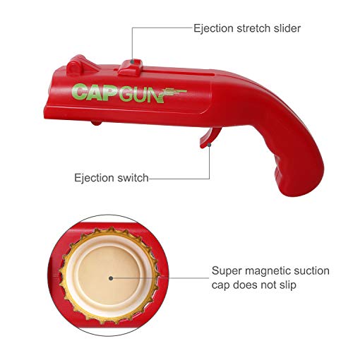 2 Pack Cap Gun Plastic Beer Bottle Opener, Bottle Cap Launcher Shooter Beer Opener, For Creative Beer Bottle Opener Family Gatherings Drinking Games Bar Party Home Drinking Game (Gray&Red)