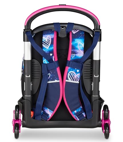 Seven School Trolley Flex 3 Wheels, Fuchsia Violet, Backpack with Detachable Trolley 31 L, with PC Pocket, Bottle Pocket, Multipurpose Middle and Upper School, Girl Backpack