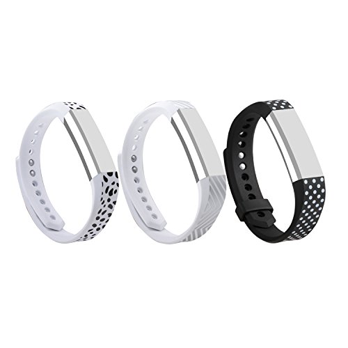 I-SMILE 3PCS Newest Replacement Wristband With Secure Clasps for Fitbit Alta Only(No tracker, Replacement Bands Only) (Black with White Dots&Dalmatian&White+Wave)