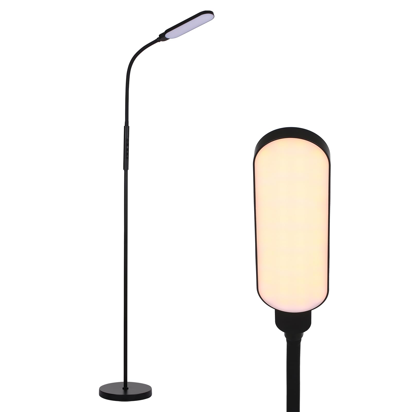Tomshine LED Floor Lamp, 15W Modern Standing Lights Height Adjustable 9 Brightness Levels & 5 Light Colors Reading Light Touch Control for Living Room Bedroom Office Black