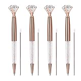 Rose Gold Ballpoint Pens, 4 Pieces Big Diamond Pen Rhinestones Crystal Metal Ball Pens Black Ink Business Office Supplies for Desk Decor