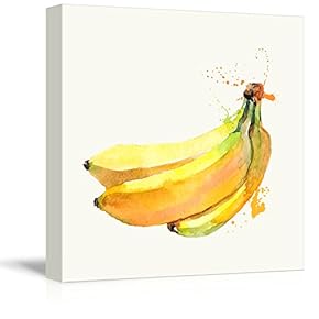 Square Canvas Wall Art - Banana Watercolor | Fruits Watercolor Art and Illustrations - Giclee Print Gallery Wrap Modern Home Art Ready to Hang - 12x12 inches