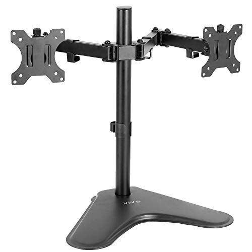 VIVO Full Motion Dual Monitor Free-Standing Desk Stand VESA Mount with Articulating Double Center Arm Joint | Holds 2 Screens up to 30 inches (STAND-V102F)