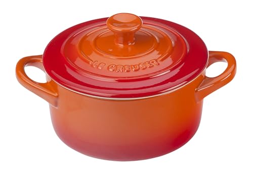 Le Creuset Stoneware Set of 4 Mini Cocottes with Cookbook, 8 oz. each, Flame