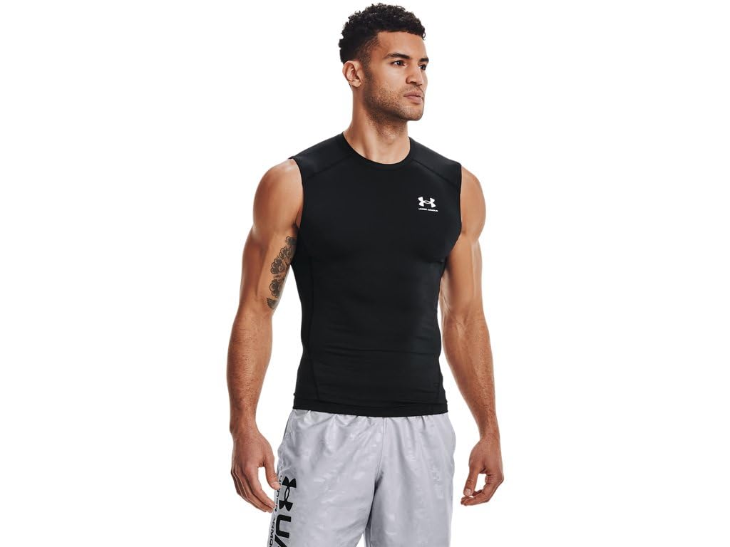 Under Armour Men's Armour HeatGear Compression Sleeveless T-Shirt , Black (001)/White, X-Large Tall Image