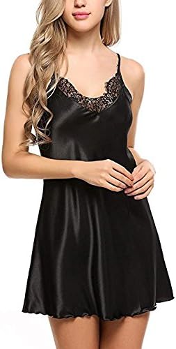 uBabamama Sexy Lingerie Sexy Lingerie,uBabamama Babydoll Teddy Sling Nightgown One Piece Satin Chemise Full Slip (L, Black)
