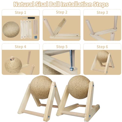 Fhiny Rabbit Scratch Toy, Natural Solid Wood Sisal Scratching Ball for