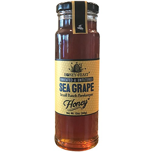 Gourmet Sea Grape Honey - 12oz Glass Jar. Raw, Unheated, Unfiltered USA Honey Feast brand honey. Hand crafted small batch beekeeper honey from Florida. USA Honey.