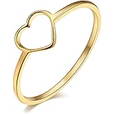 Moplusea Stainless Steel Simple Cute Love Heart Classical Plain Stacking Band Statement Wedding Promise Ring For Women