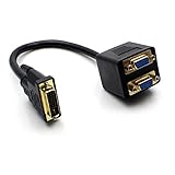 Rerii Golden Plated DVISPL1VV 1 Feet DVI-I Analog to 2x VGA Video Splitter Cable, DVI Male 24+5 to 2 VGA Female Cable Adapter - M/F