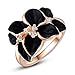 ACEFEEL Rose Gold Plated AAA Zirconia Crystal Luxurious Black Enamel Flower Design Cocktail Ring Size 7