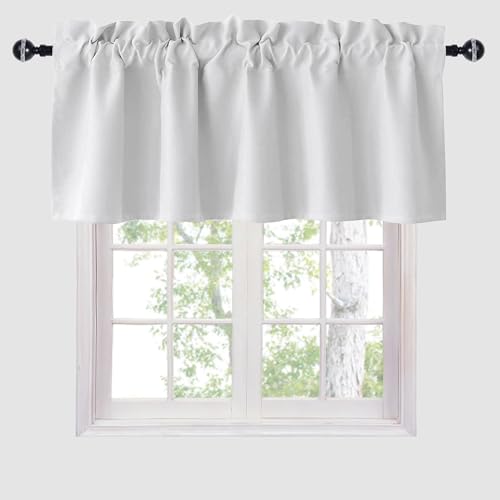 Hiasan Valance Curtains for Kitchen Rod Pocket Room Darkening Window Curtain Valance, 60 x 18 Inches Length, Greyish White, 1 Panel