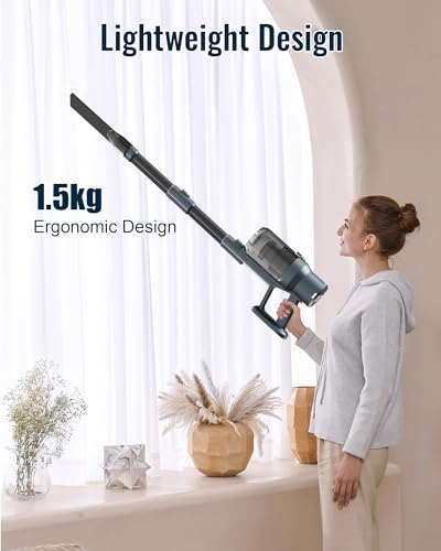 6-in-1 Cordless Vacuum Cleaner, 30,000Pa Strong Suction, 3 Speeds & Up to 40 Mins, 1.5kg Lightweight Stick Vacuum with LED Light, Removable Battery with Wall Mounted, ideal for Home